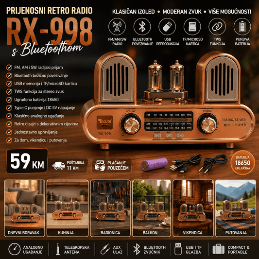 Prijenosni Retro Radio RX-998 s Bluetoothom – Radio uređaji – – slika 1
