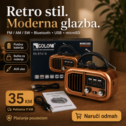 Prijenosni Retro Radio RX-BT618 s Bluetooth Zvučnikom – Radio uređaji – – slika 2