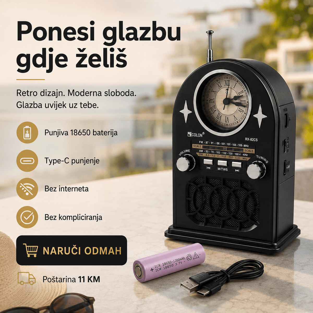 Prijenosni Retro Radio sa Satom RX-82CS – Radio uređaji – – slika 7