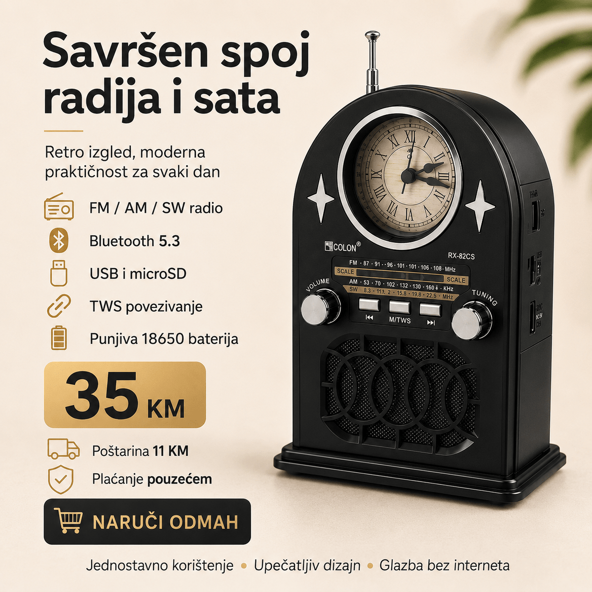 Prijenosni Retro Radio sa Satom RX-82CS – Radio uređaji – – slika 8