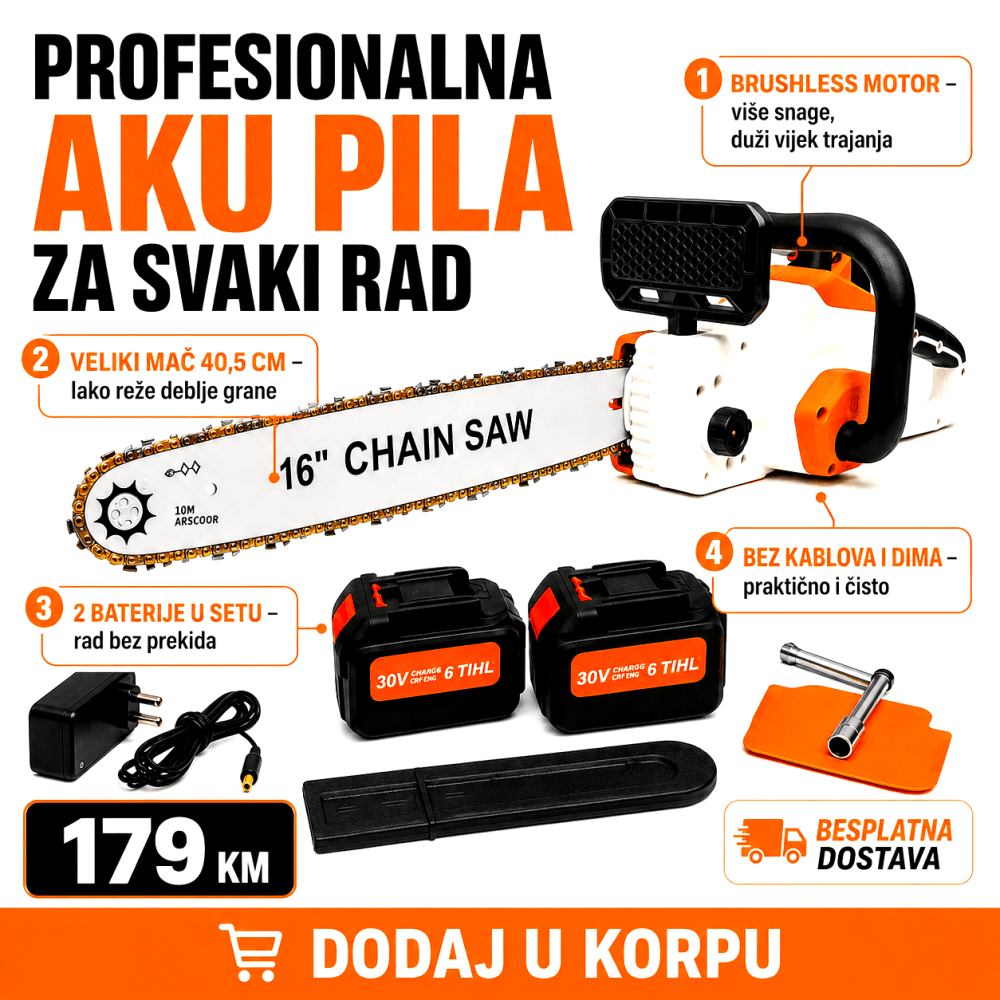 Profesionalna Aku Lančana Pila – Baštenske Mašine i Motori – – slika 5
