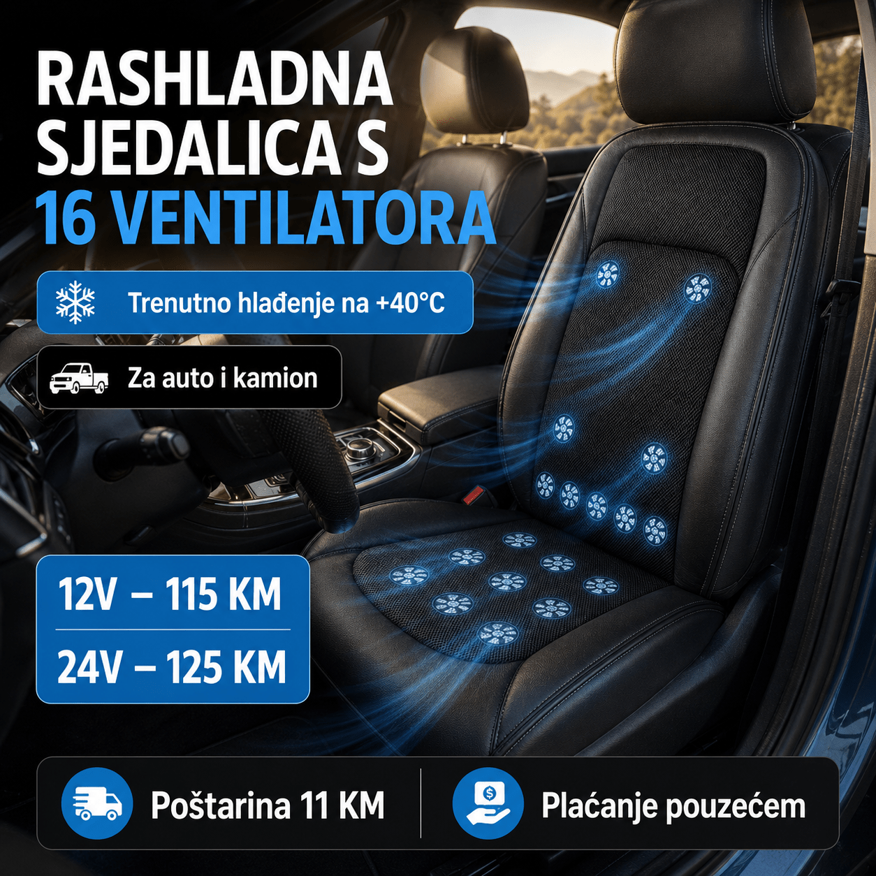 Rashladna Sjedalica sa 16 Ventilatora – – 12 Volti – slika 1