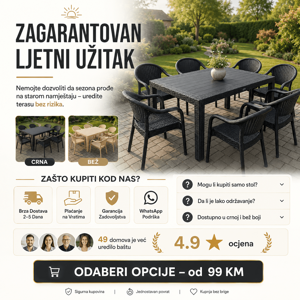 Ratan Vrtni Stol 120 x 70 cm – Uređenje Bašte i Dvorišta – Bež Samo Stol – slika 2