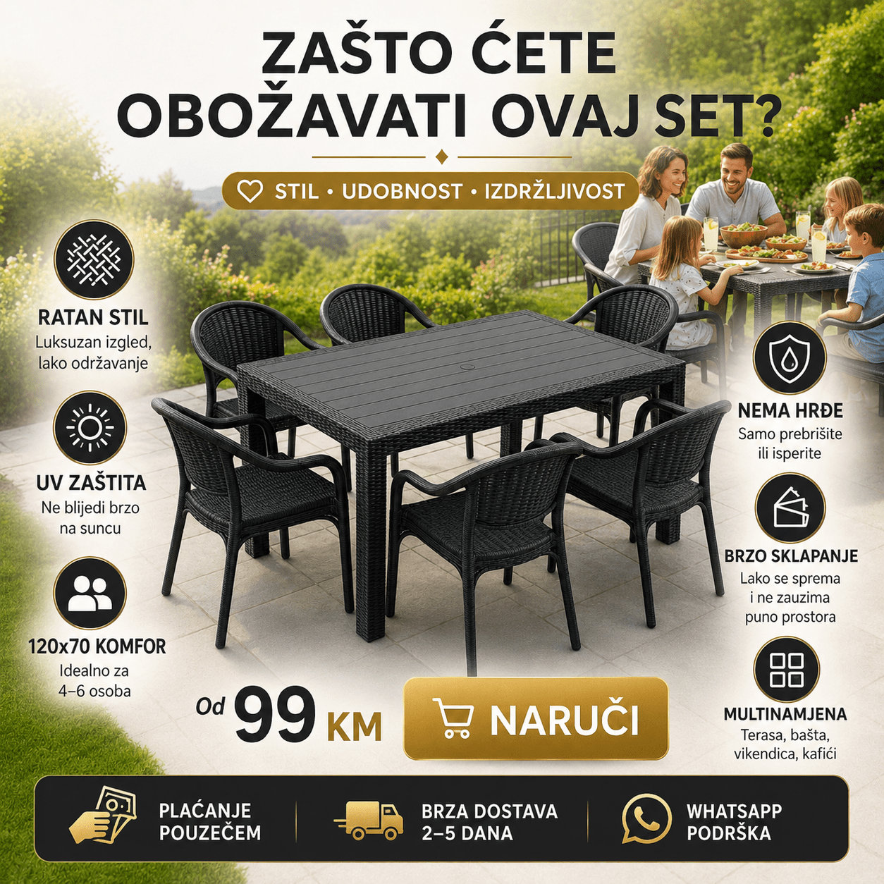 Ratan Vrtni Stol 120 x 70 cm – Uređenje Bašte i Dvorišta – Bež Samo Stol – slika 5