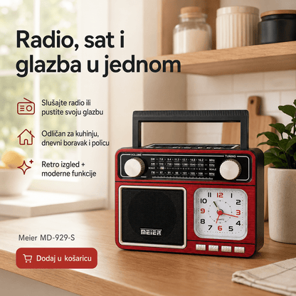 Retro Radio sa Satom, Bluetoothom i Solarnim Punjenjem – – – slika 3