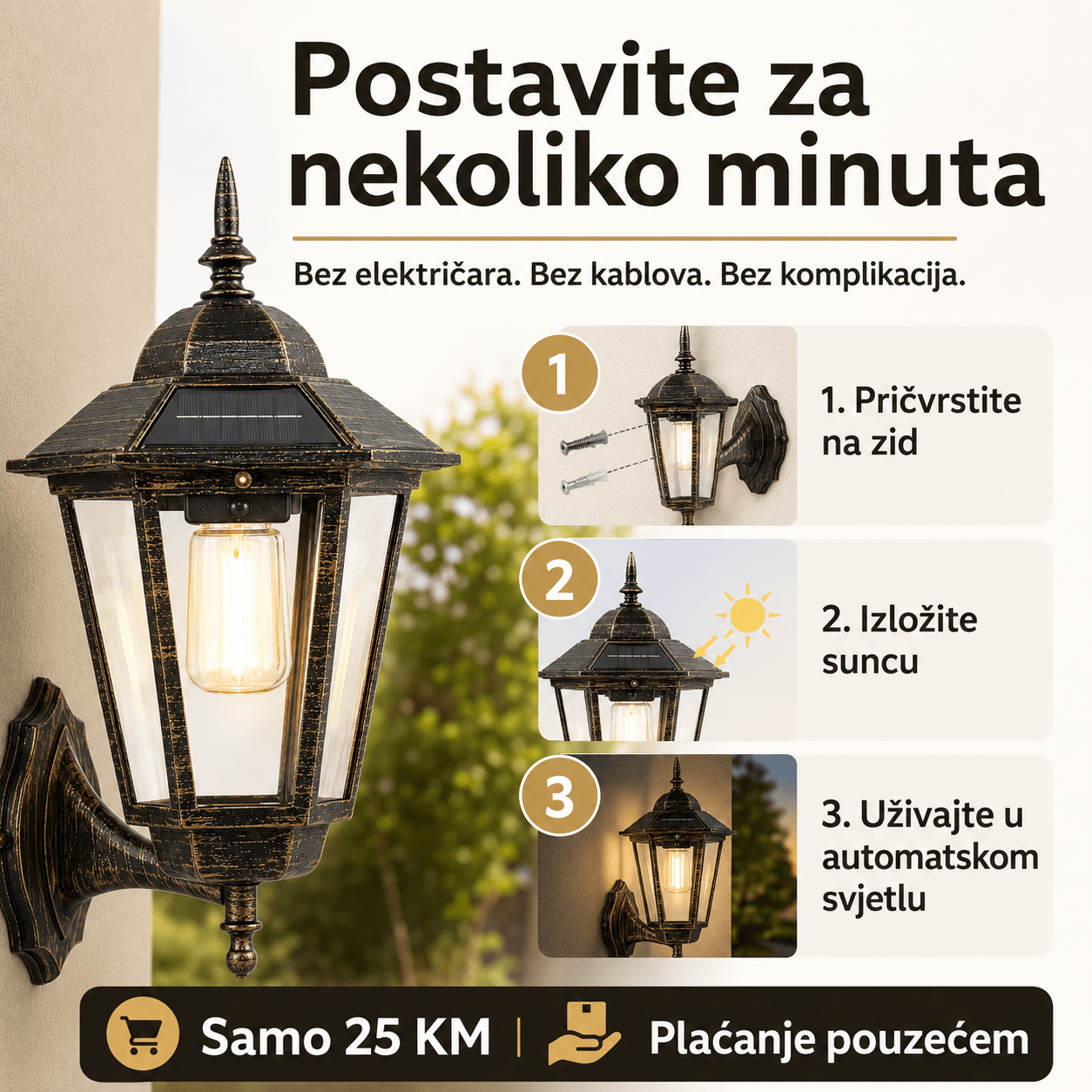 Retro Solarna Zidna Svjetiljka – – – slika 5