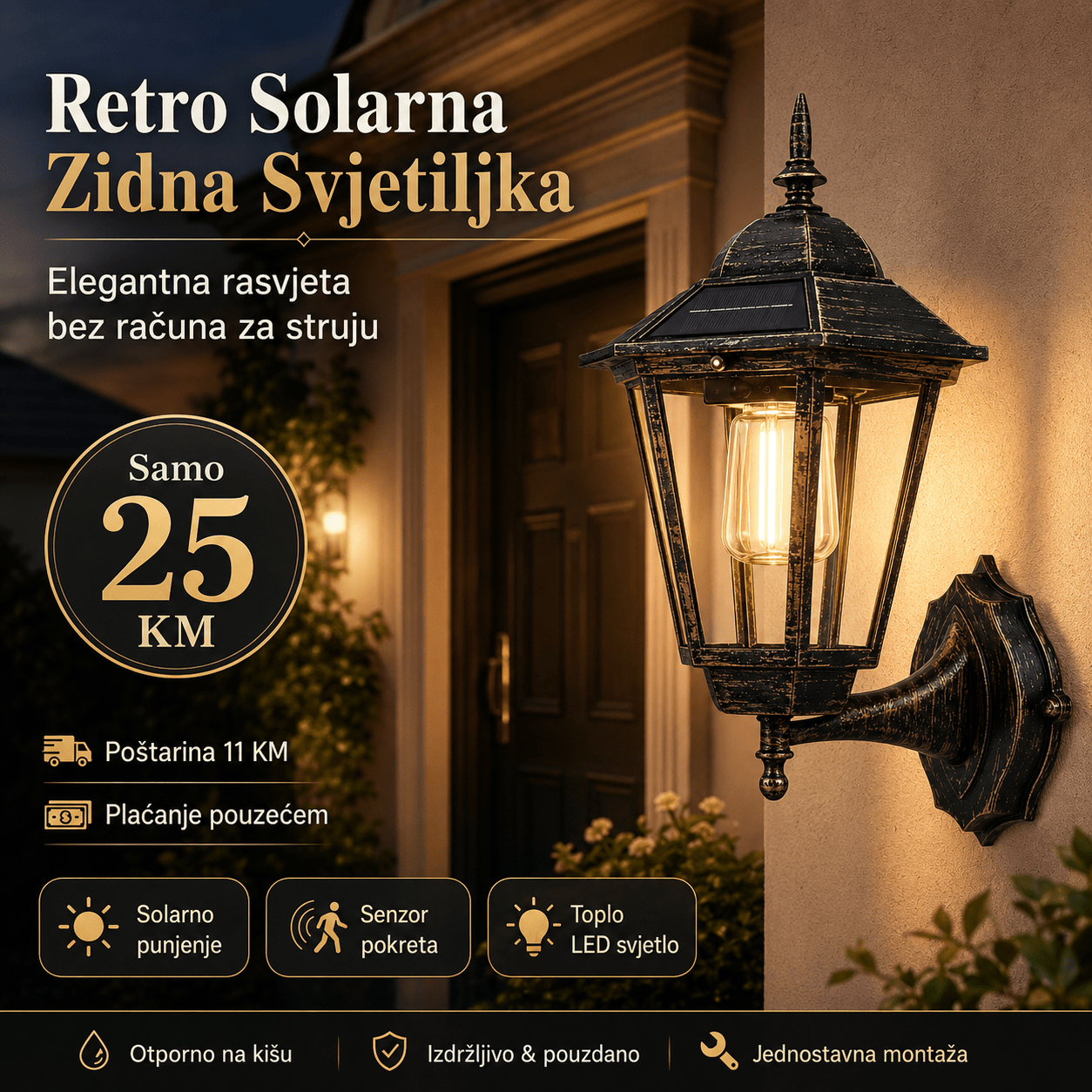 Retro Solarna Zidna Svjetiljka – – – slika 2