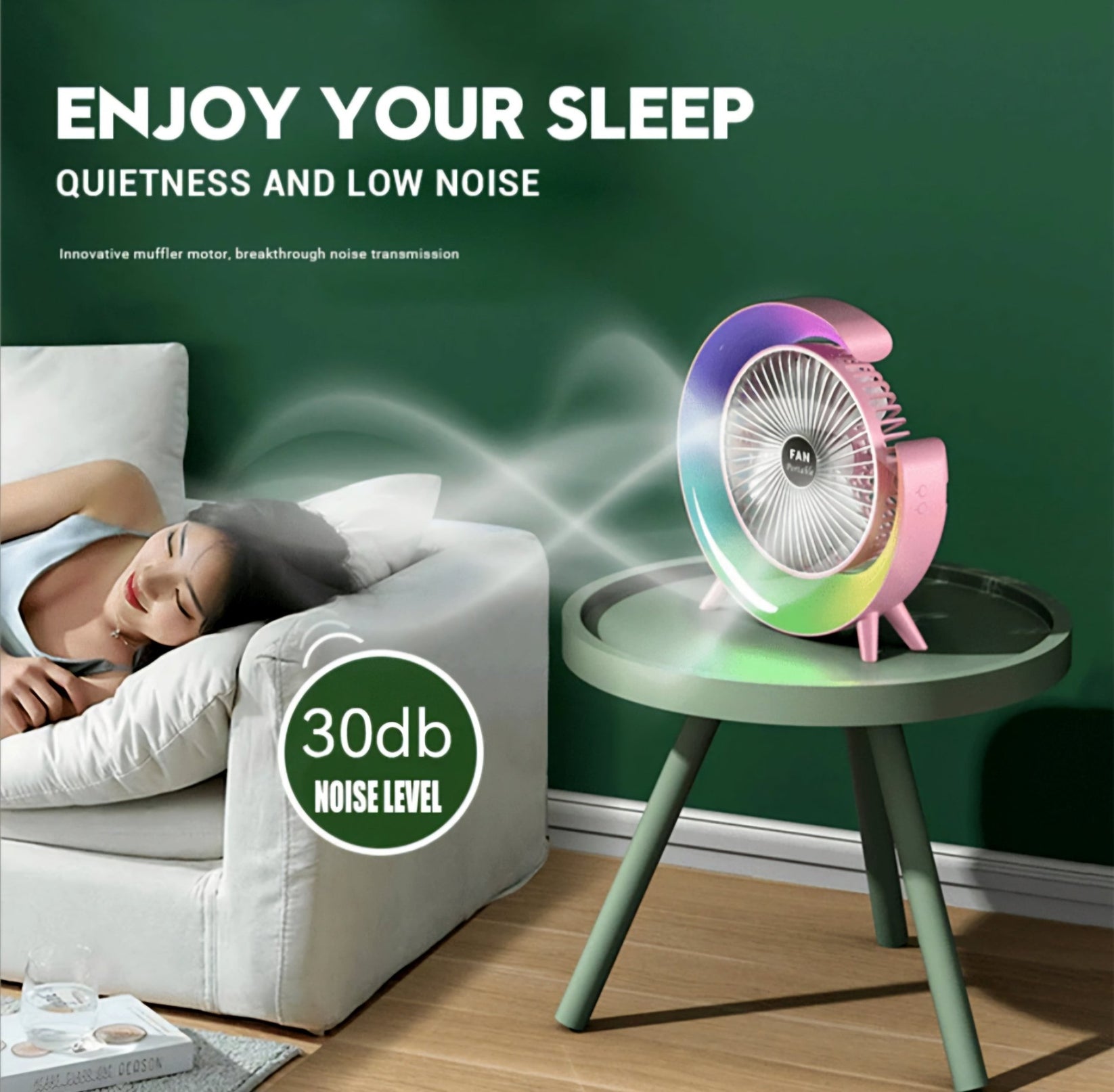 RGB Stolni Ventilator sa 7 Boja Osvjetljenja – – – slika 3