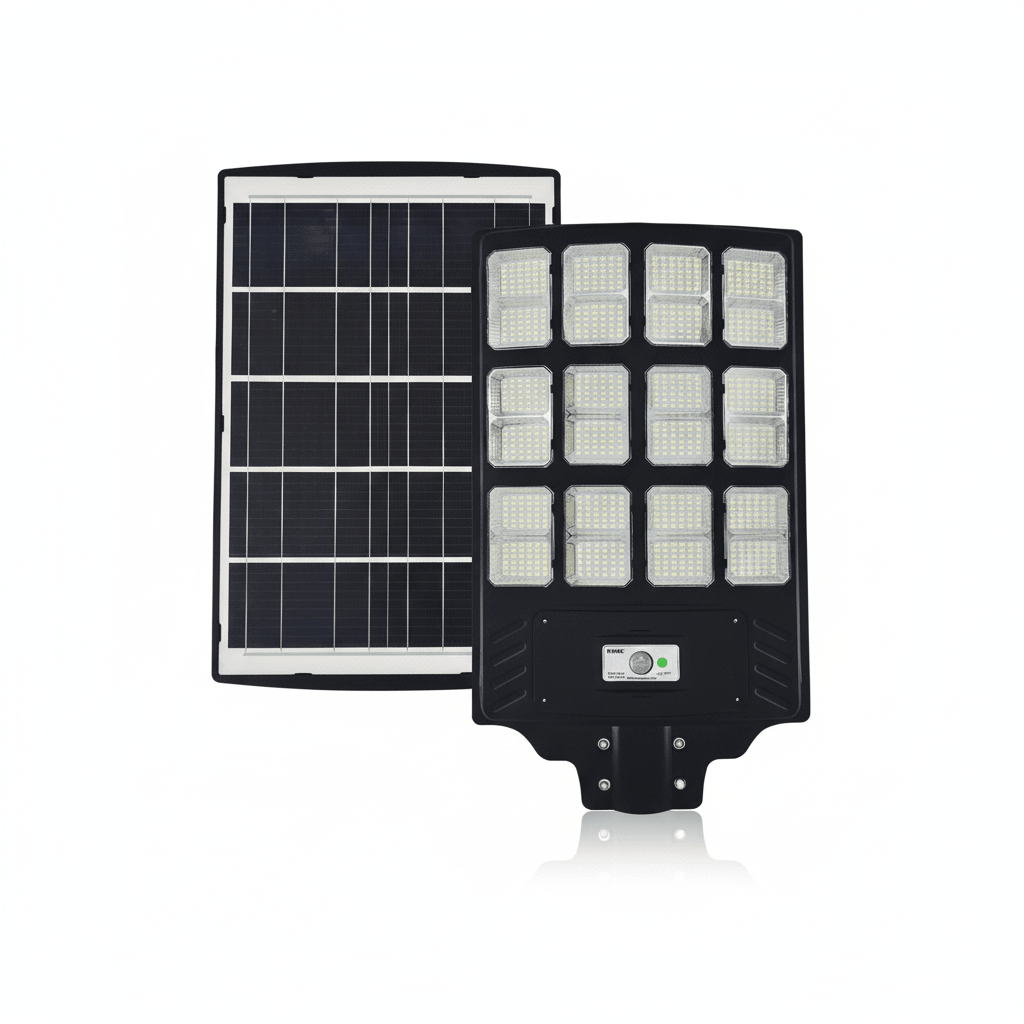 RIXME 6000W LED Solarna Ulična Lampa sa Senzorom Pokreta i Daljinskim – Vanjska rasvjeta – Crna – slika 1