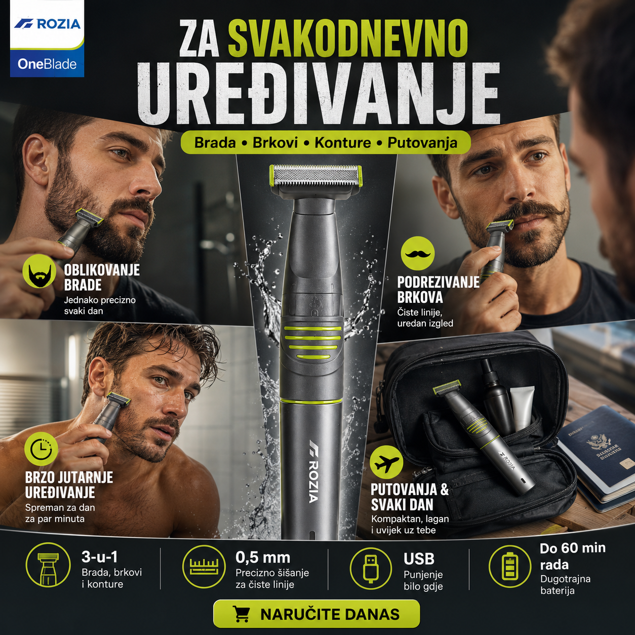 Rozia OneBlade 3-u-1 Trimer za Bradu i Tijelo