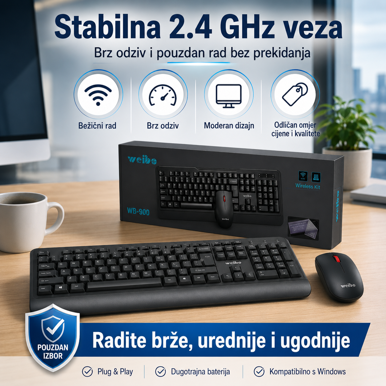 Bežični Set Tipkovnica + Miš