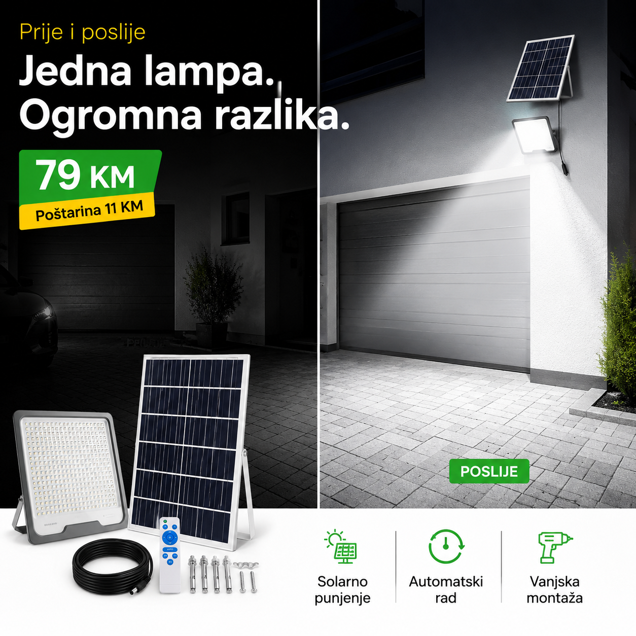 Solarni LED Reflektor s Odvojenim Solarnim Panelom
