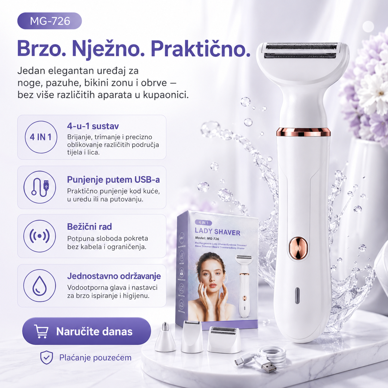 4-u-1 Ženski Električni Brijač i Trimer