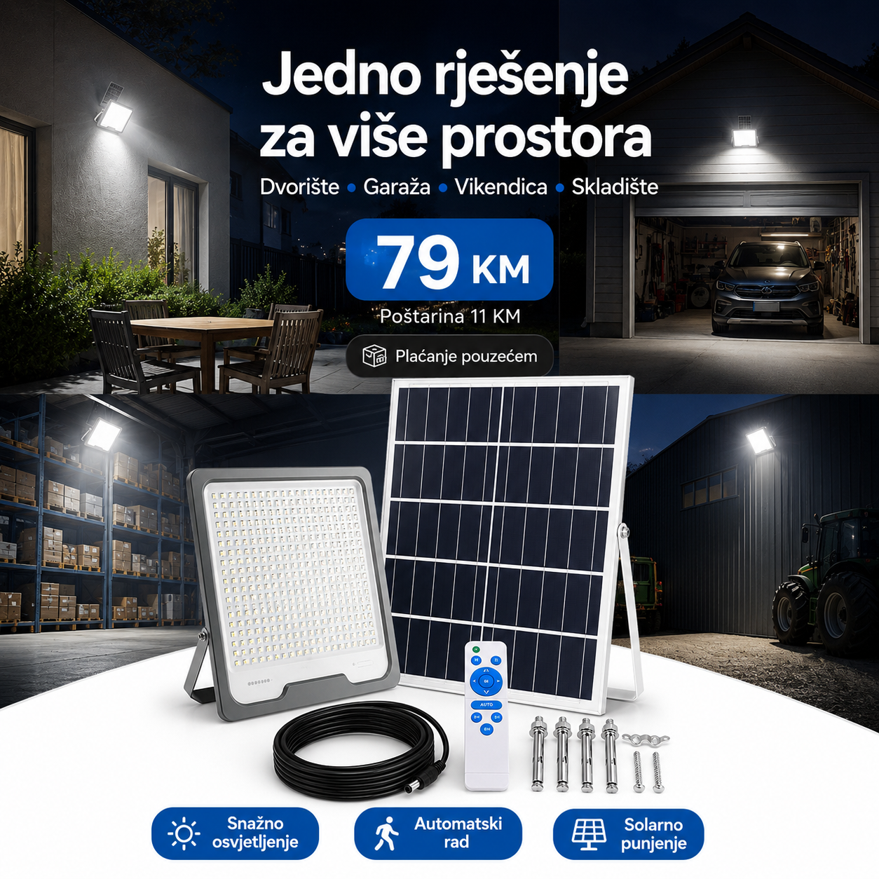 Solarni LED Reflektor s Odvojenim Solarnim Panelom