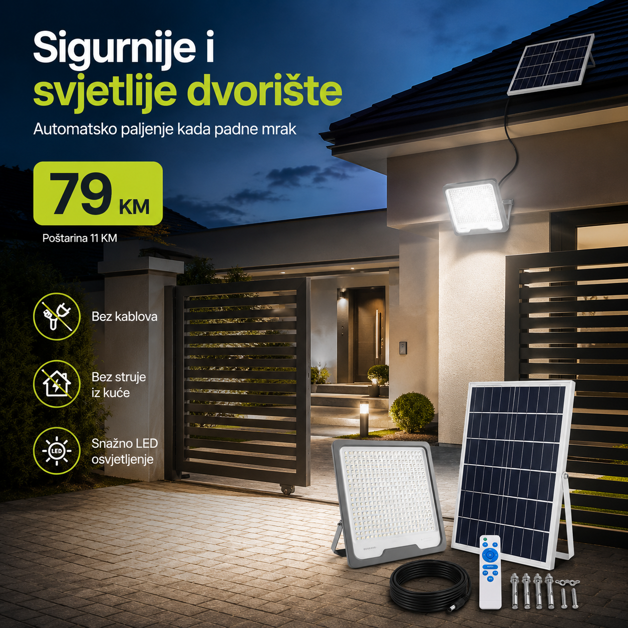 Solarni LED Reflektor s Odvojenim Solarnim Panelom