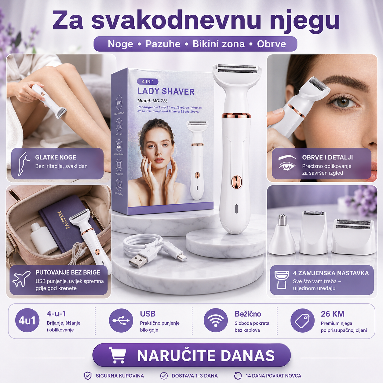4-u-1 Ženski Električni Brijač i Trimer