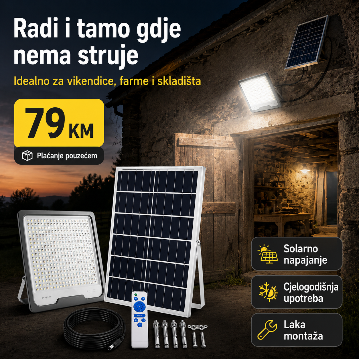 Solarni LED Reflektor s Odvojenim Solarnim Panelom