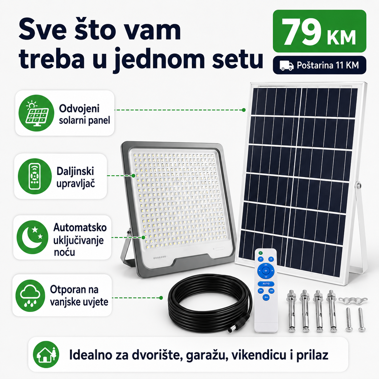 Solarni LED Reflektor s Odvojenim Solarnim Panelom