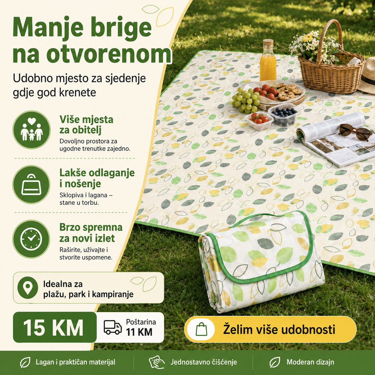 Sklopiva Piknik Podloga 150 × 180 cm