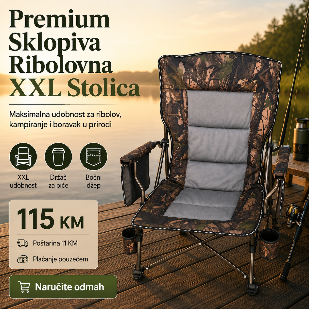 Sklopiva Ribolovna XXL Stolica