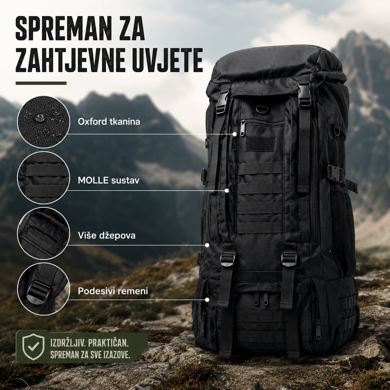 Taktički Outdoor Ruksak 70–80 L
