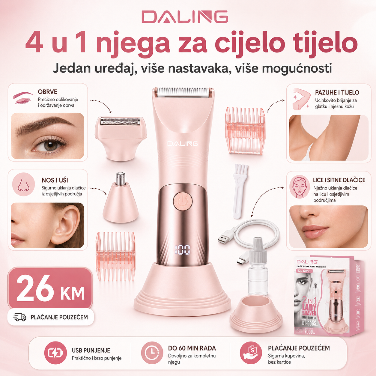DALING Ženski Trimer i Brijač za Tijelo