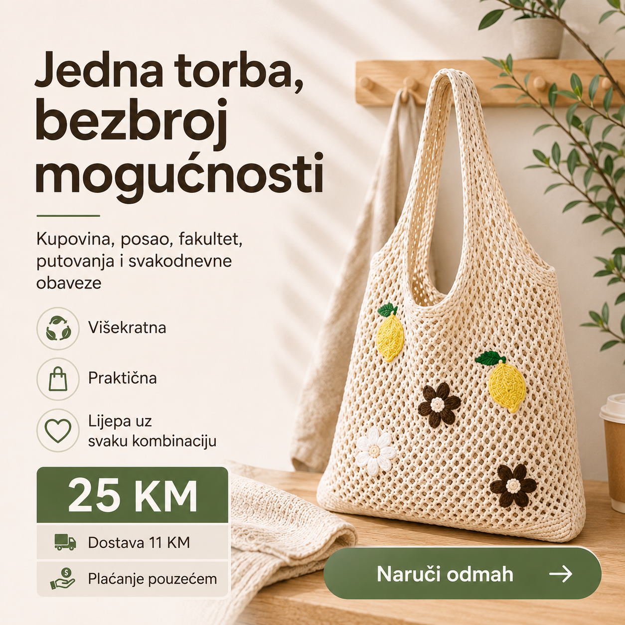 Pletena Torba za Kupovinu