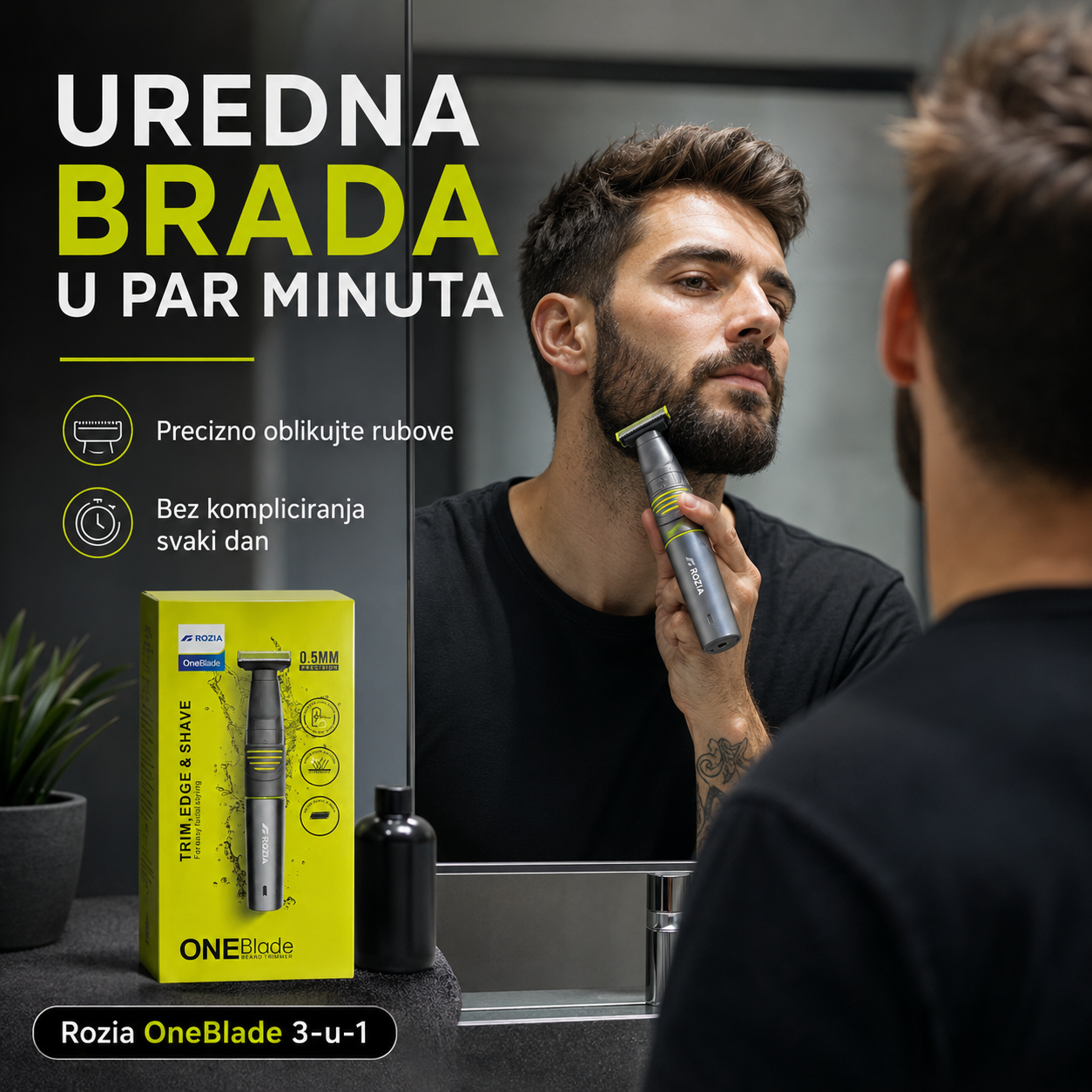 Rozia OneBlade 3-u-1 Trimer za Bradu i Tijelo