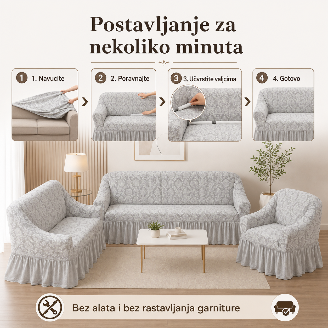 Žakard Navlake Za Trosjed, Dvosjed i Fotelju