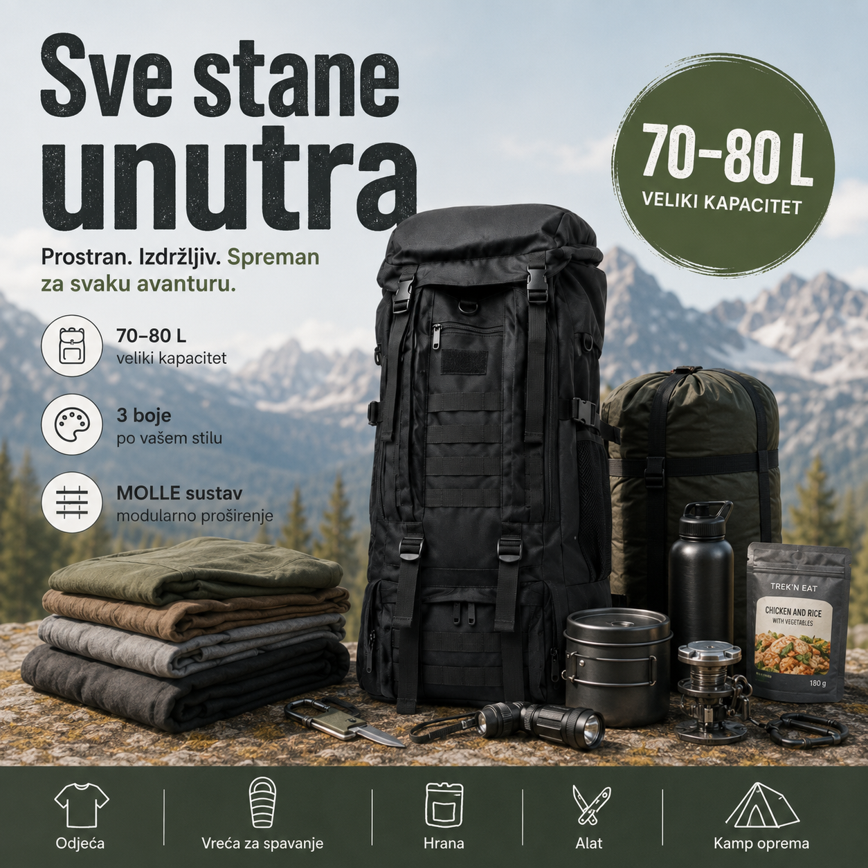 Taktički Outdoor Ruksak 70–80 L