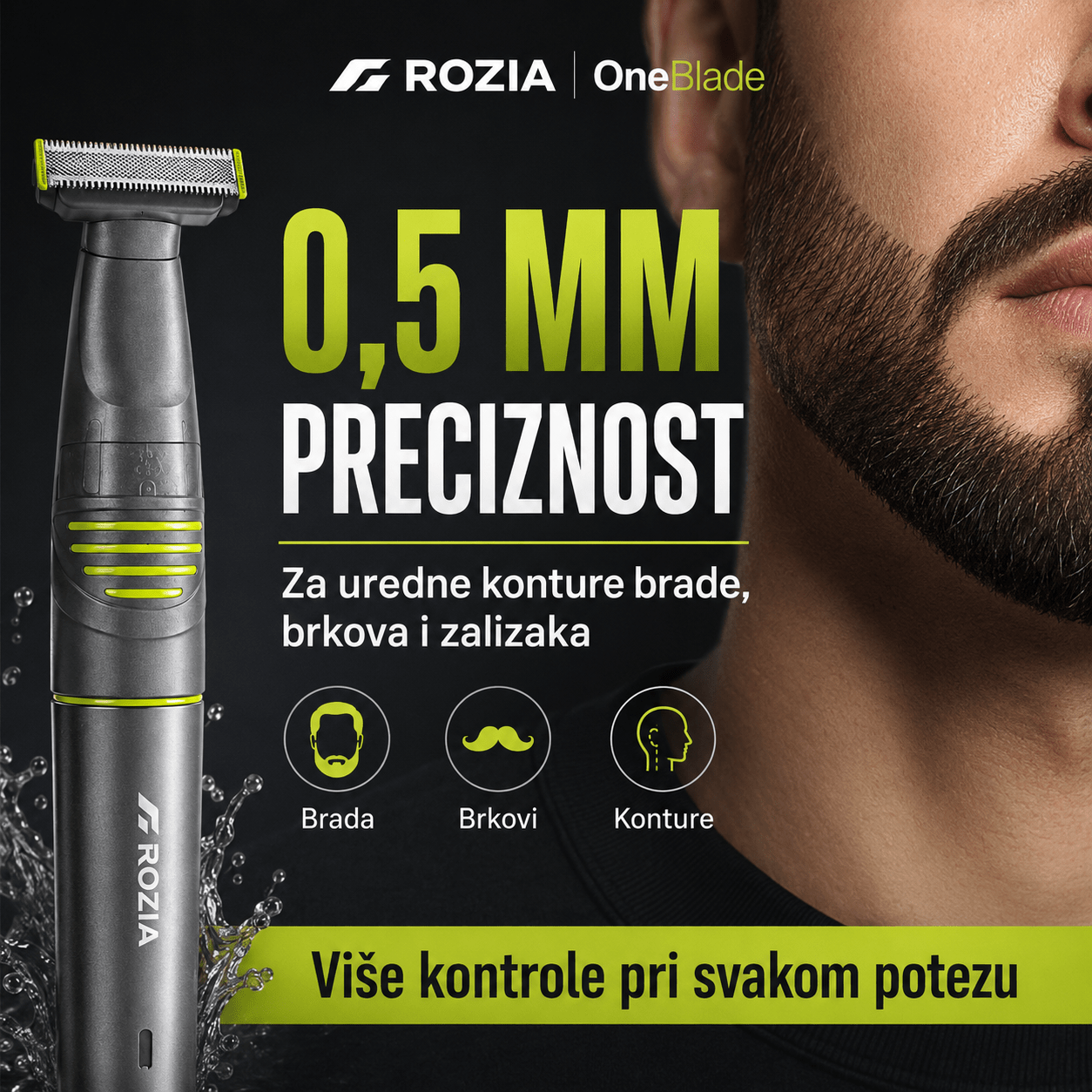 Rozia OneBlade 3-u-1 Trimer za Bradu i Tijelo – – – slika 4