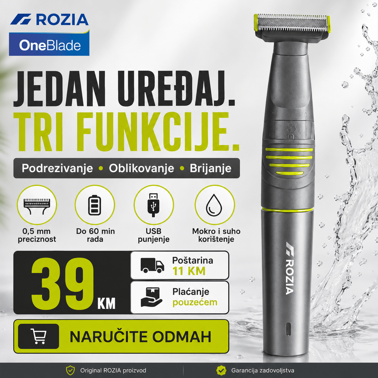 Rozia OneBlade 3-u-1 Trimer za Bradu i Tijelo – – – slika 5