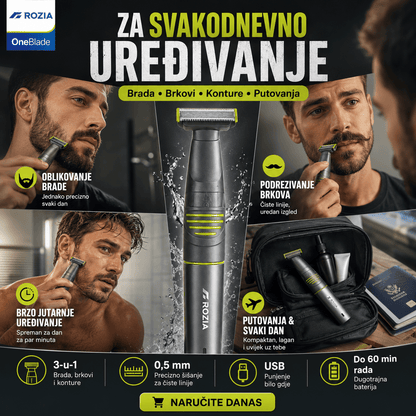 Rozia OneBlade 3-u-1 Trimer za Bradu i Tijelo – – – slika 2