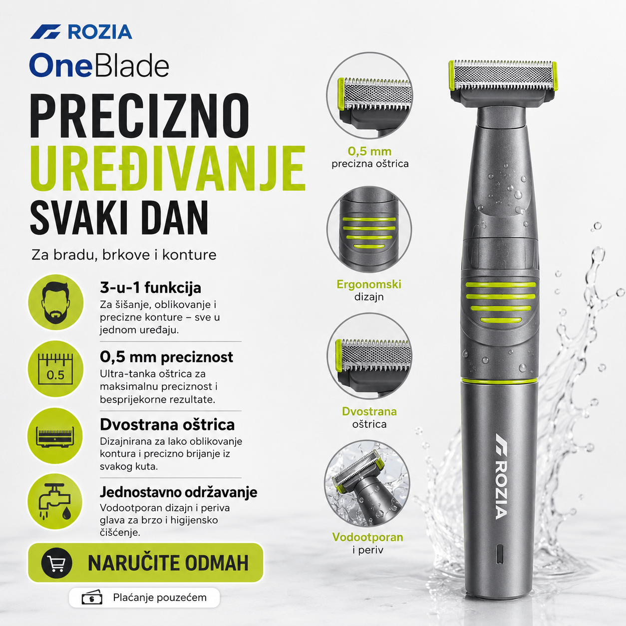 Rozia OneBlade 3-u-1 Trimer za Bradu i Tijelo – – – slika 8