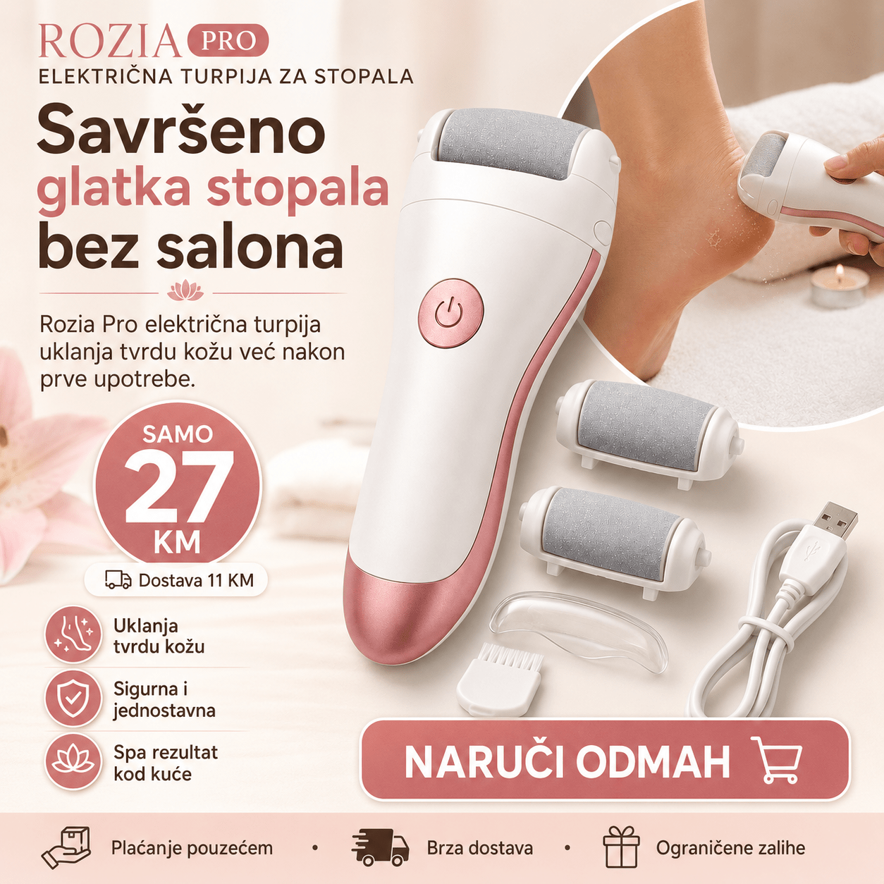 Rozia Pro Električna Turpija za Stopala – – – slika 5