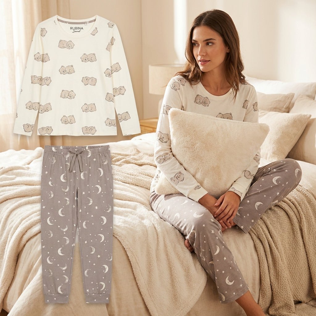 RUBINA Pidžama Set - Bear Print Cream – Pidžama – M – slika 6
