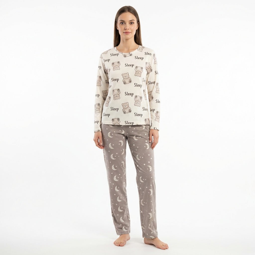 RUBINA Pidžama Set - Bear Print Cream – Pidžama – M – slika 1