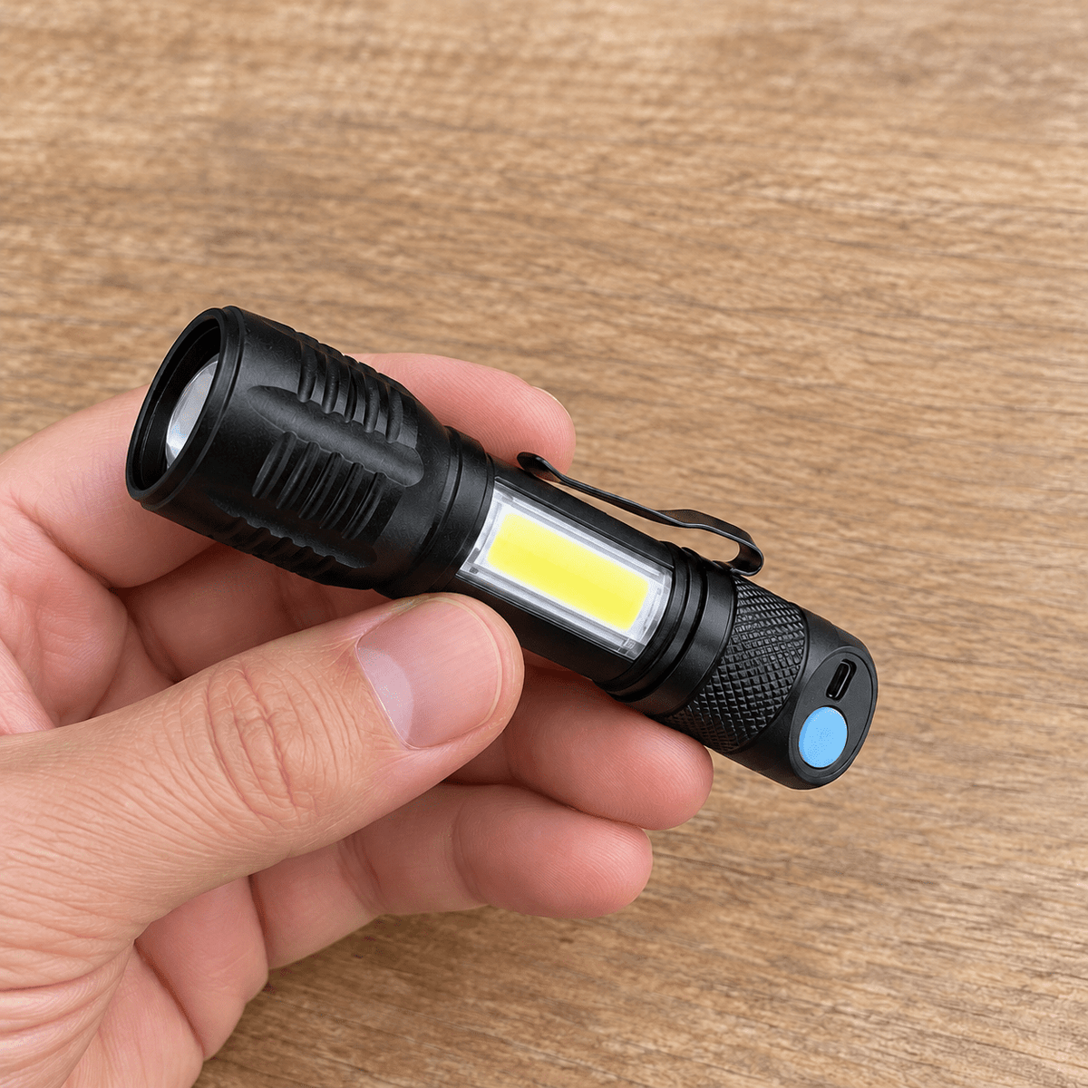 Ručna USB lampa s bočnim svjetlom i kutijom – izbor modela – Ručne USB lampe s kutijom – Model s metalnom kopčom – slika 3