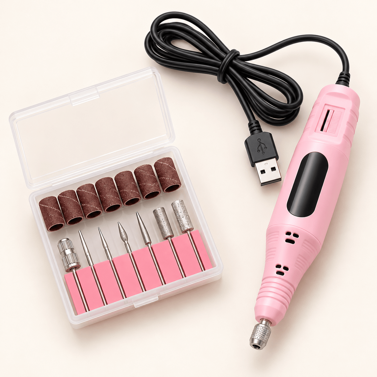 Ružičasta USB turpija za nokte s nastavcima – Ružičaste USB električne turpije za nokte – – slika 1
