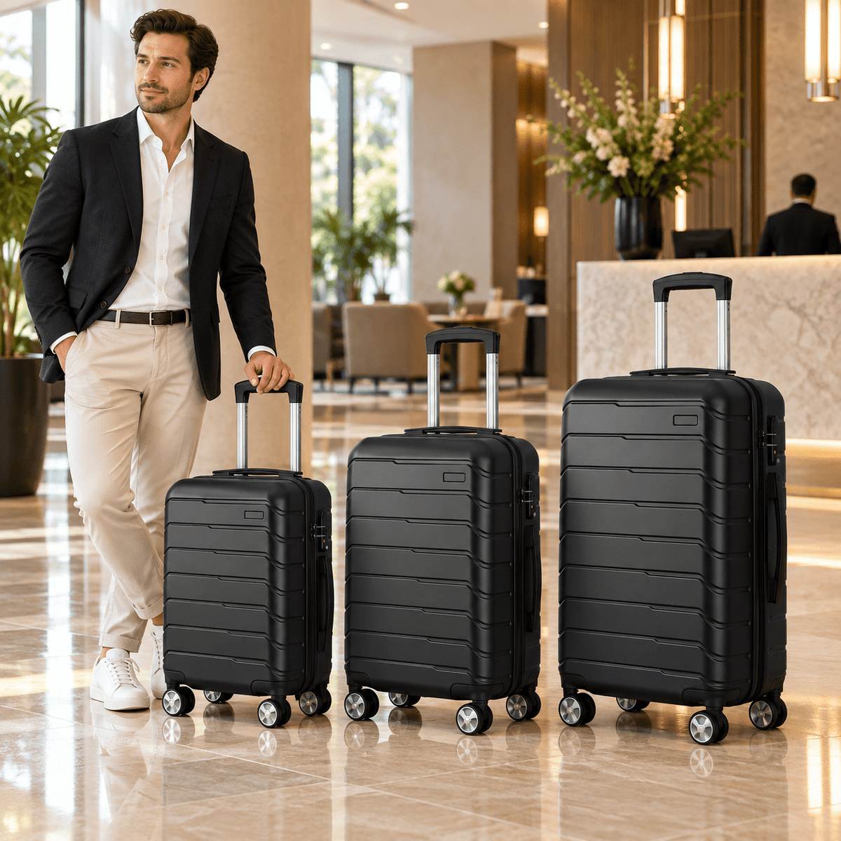 Set 3 crna tvrda kofera – 19, 21 i 27 inča – Crni setovi tvrdih kofera 3 komada – – slika 2