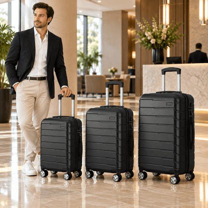 Set 3 crna tvrda kofera – 19, 21 i 27 inča – Crni setovi tvrdih kofera 3 komada – – slika 2