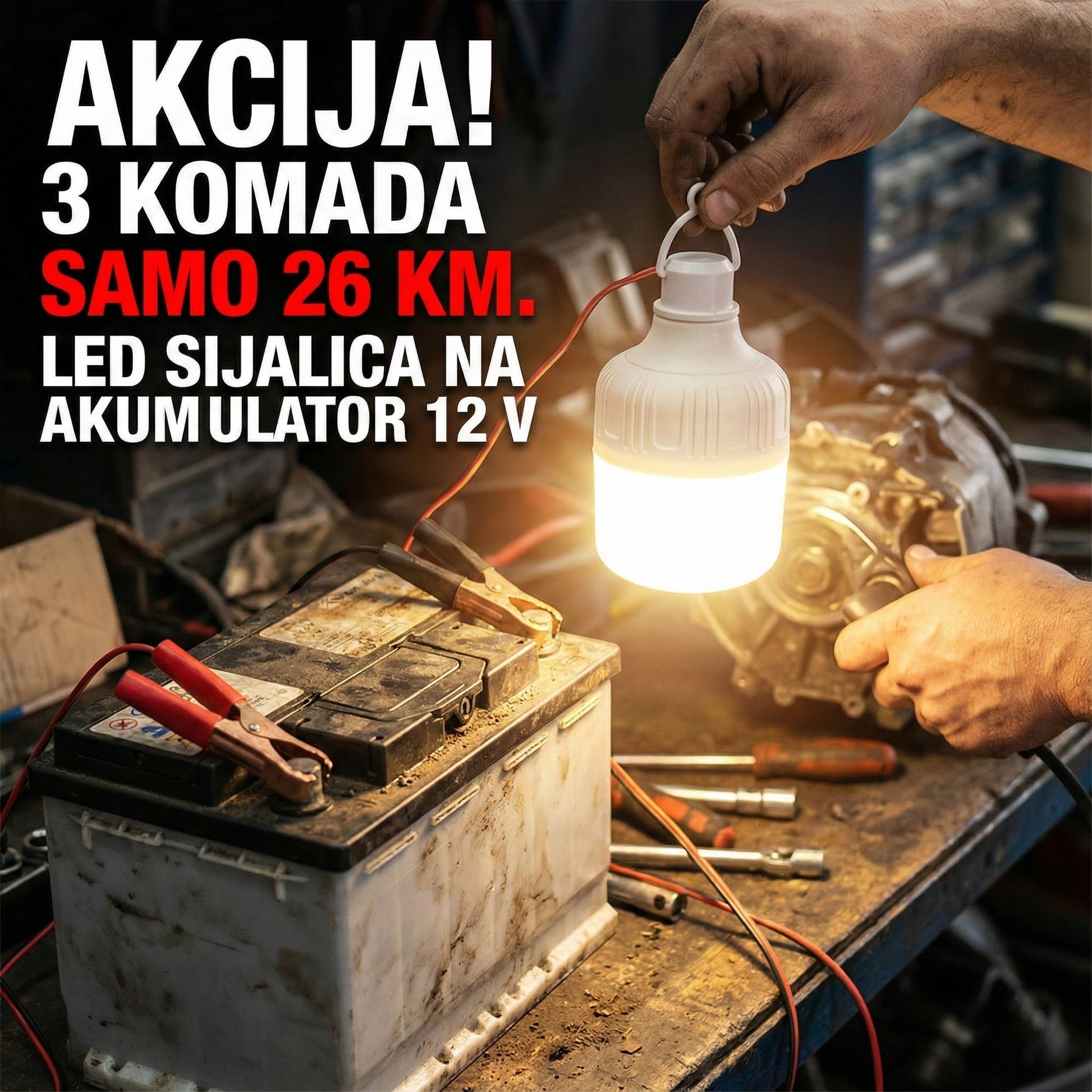 SET 3× LED Sijalica 12V na Akumulator - SAMO KLIKNI