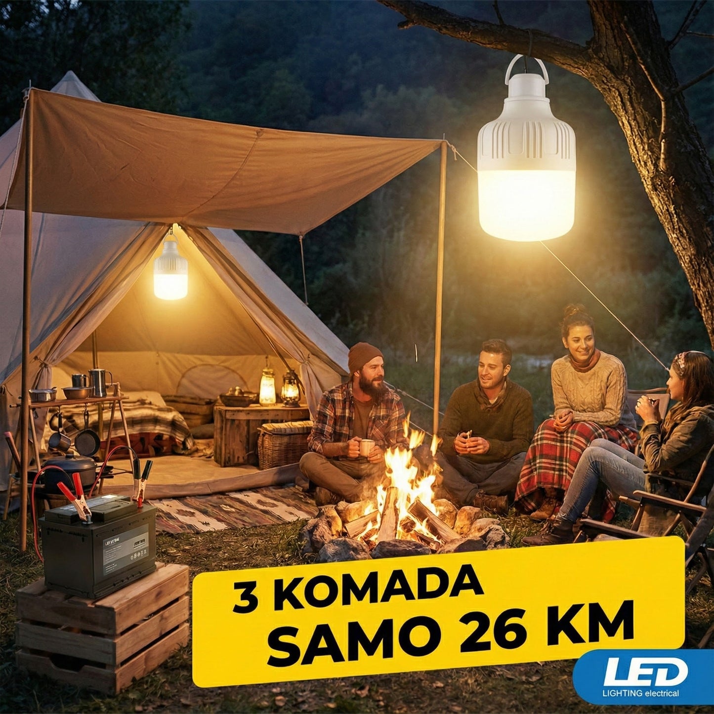 SET 3× LED Sijalica 12V na Akumulator - SAMO KLIKNI