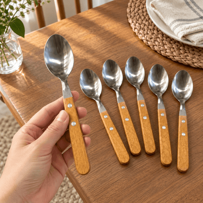 Set 6 kašika s drvenim drškama – Pribor za jelo – – slika 3