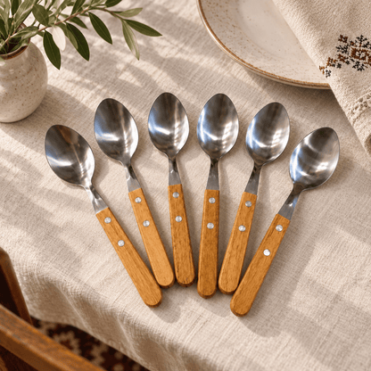 Set 6 kašika s drvenim drškama – Pribor za jelo – – slika 2
