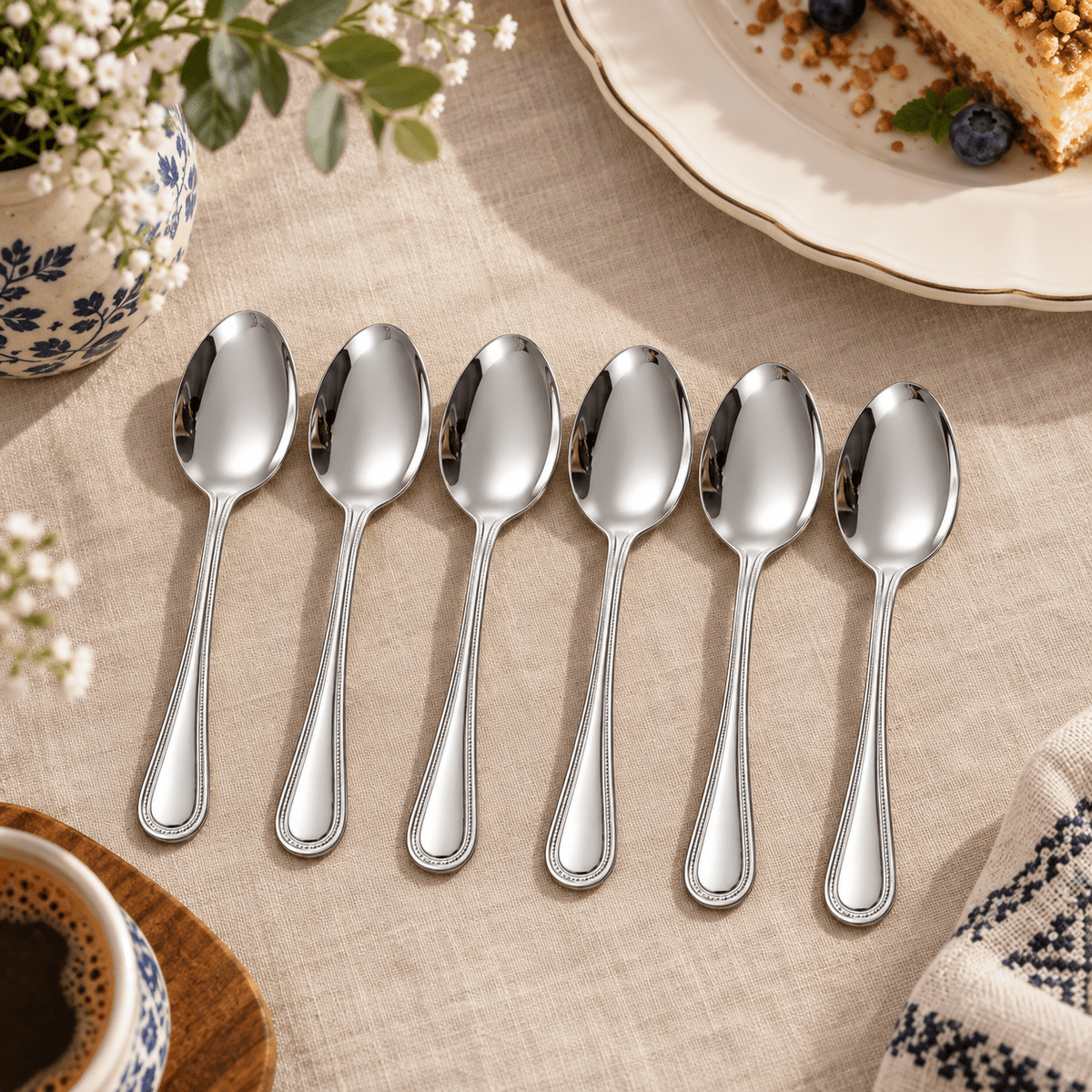 Set 6 kašika s ukrasnim rubom drške – Pribor za jelo – 14,3 cm – slika 5