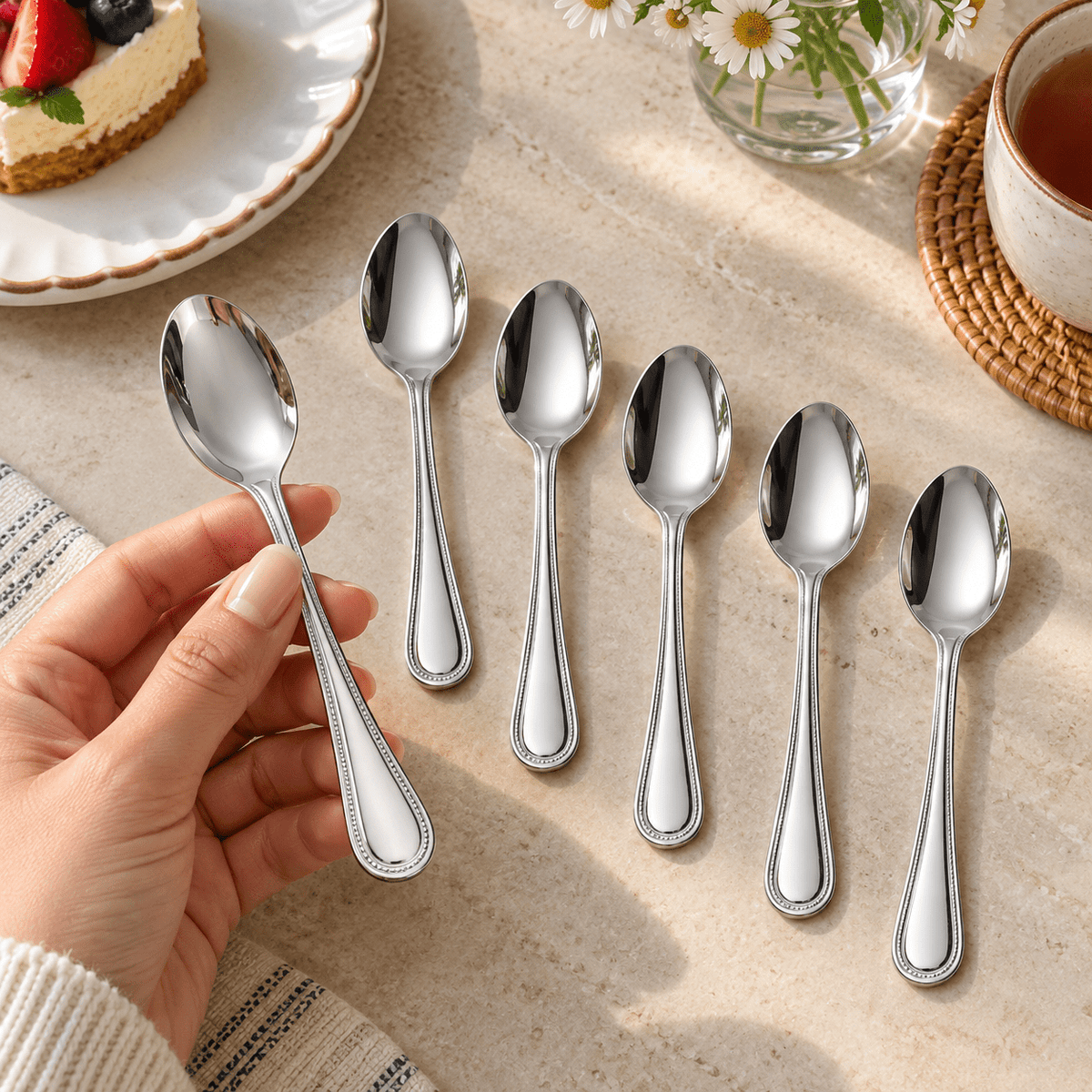 Set 6 kašika s ukrasnim rubom drške – Pribor za jelo – 14,3 cm – slika 6