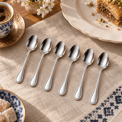 Set 6 kašika s ukrasnim rubom drške – Pribor za jelo – 11,1 cm – slika 2