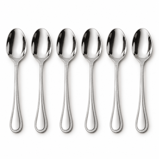 Set 6 kašika s ukrasnim rubom drške – Pribor za jelo – 11,1 cm – slika 1