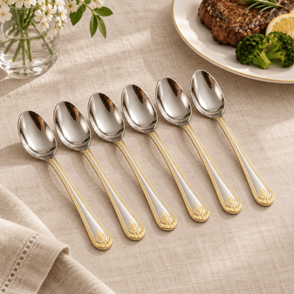 Set 6 kašika sa zlatnim rubom drške – Pribor za jelo – – slika 2